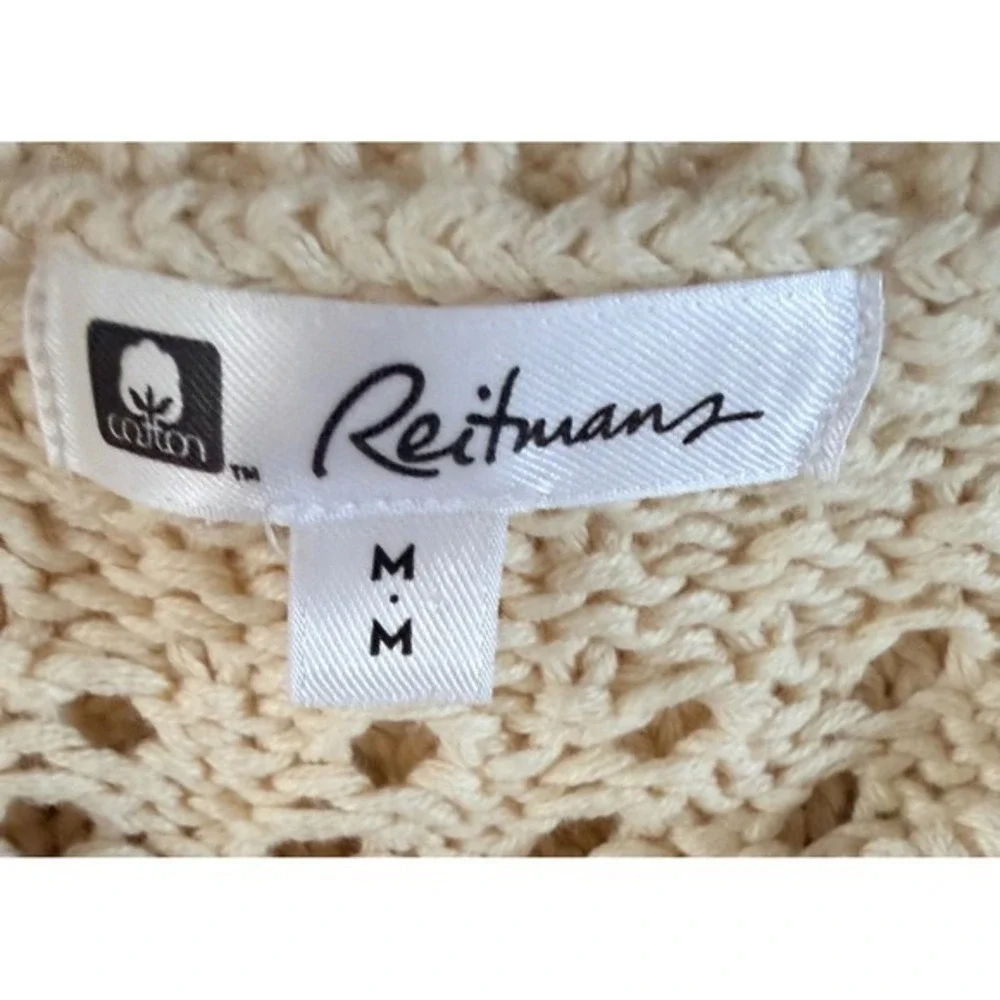 Reitmans Cream Navy Blue Medium Striped Pointelle Knit Cotton Sweater - Picture 7 of 8